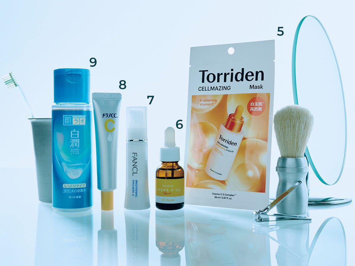 トリデン セルメイジング ビタC ブライトニング マスク、ハイドラVオイルセラム、ブライトニング 乳液 Ⅱ しっとり、メラノCC 薬用しみ対策 保湿クリーム、肌ラボ 白潤薬用美白化粧水 しっとりタイプ 
