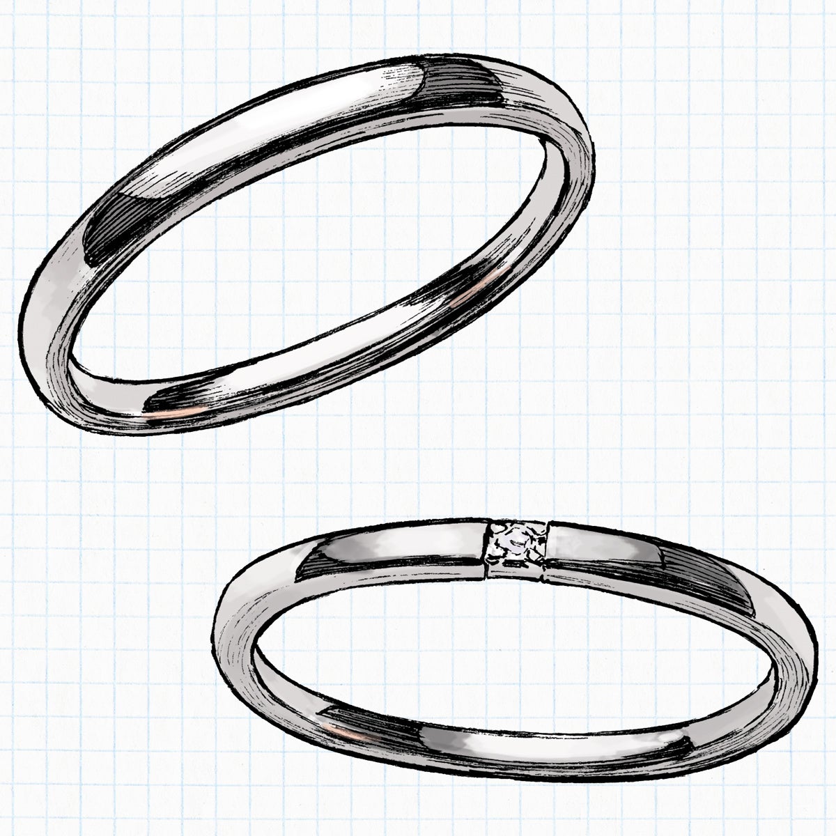 シンプルなデザインの結婚指輪と素材感