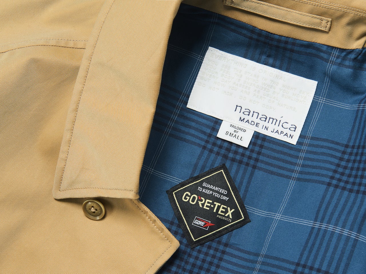 ナナミカのゴアテックスコート／2L Cotton  GORE-TEX Balmacaan Coatのタグ