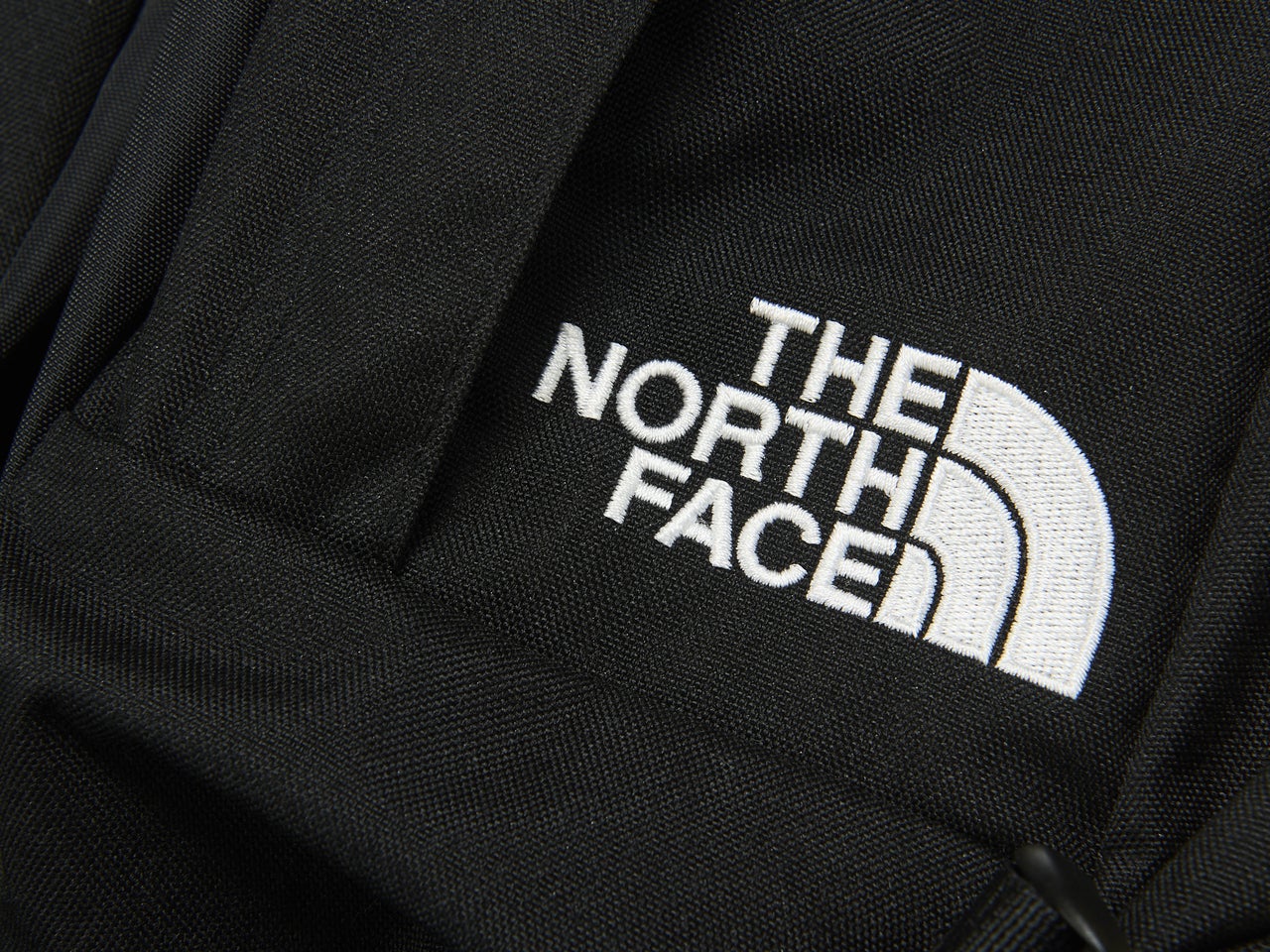 ザ・ノース・フェイスの黒バックパック/キンカジュー バッグのロゴ寄り