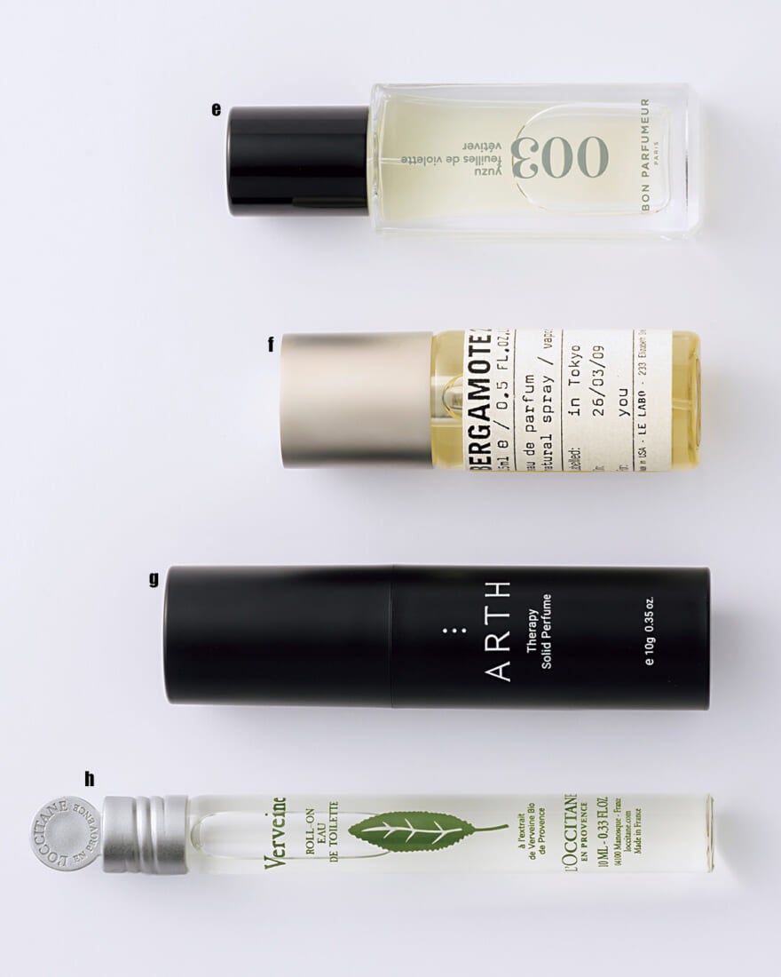 BON PARFUMEURの003 オードパルファム、Le Laboのベルガモット 22、ARTHのソリッドパフューム ファーストブリーズ、L&rsquo;OCCITANEのヴァーベナ オードトワレロールタッチ