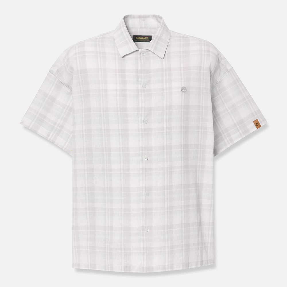 リネン ブレンド ヤーン ダイ プレイド 半袖 シャツ ユニセックス