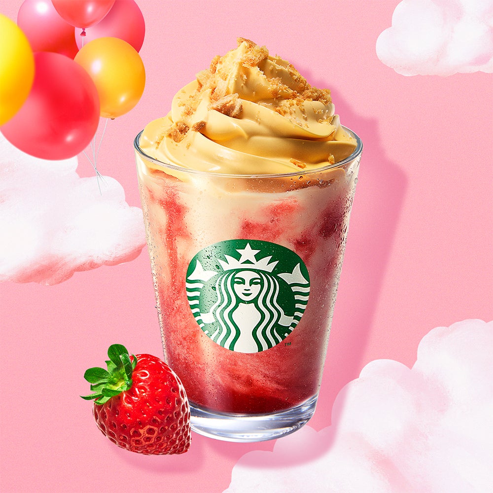スタバ新作「ストロベリー シュークリーム フラペチーノ&reg;」ビジュアル
