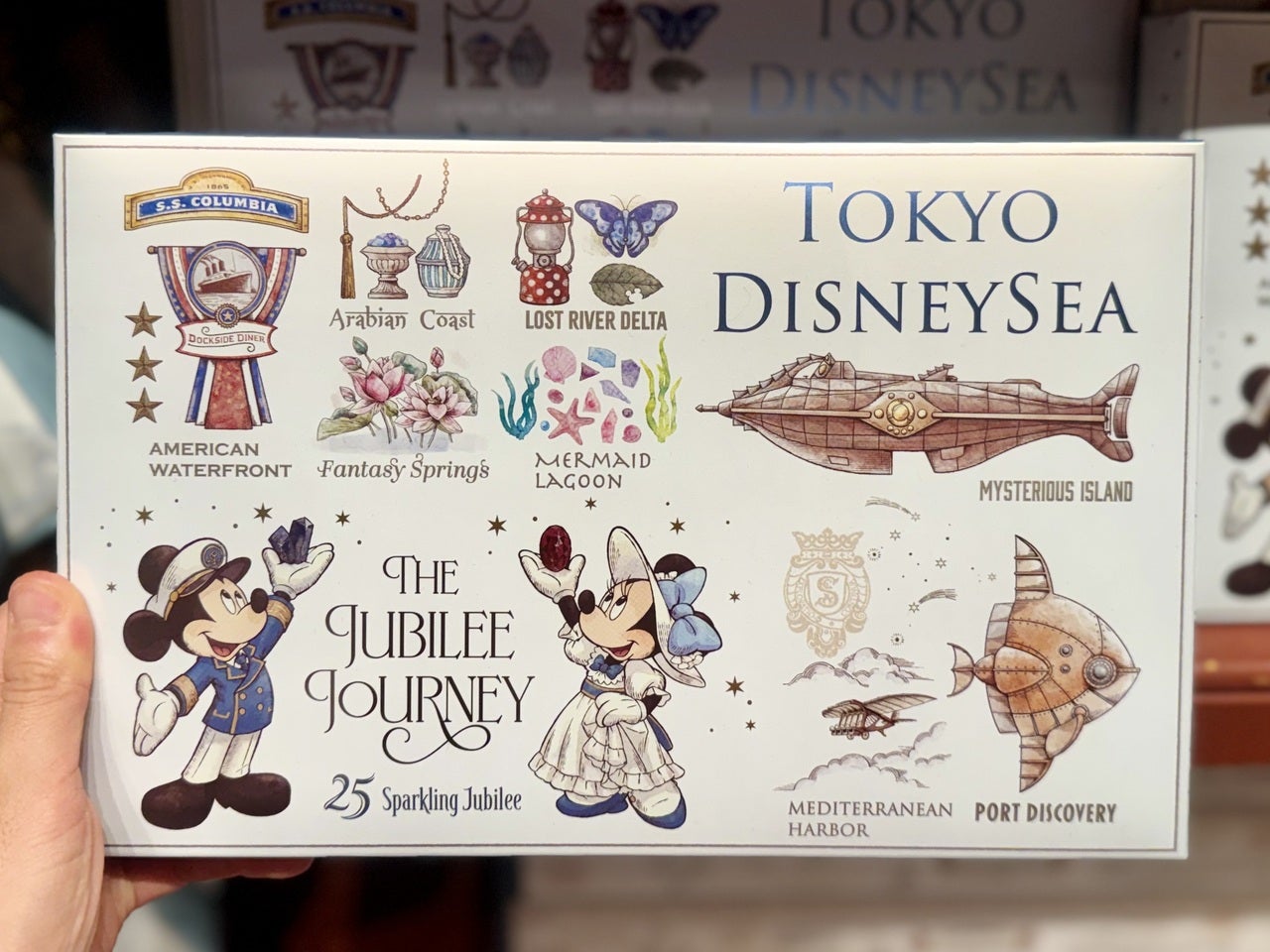 東京ディズニーシー25周年グッズ8つのテーマポート「チョコレートサンドクッキー」パッケージ