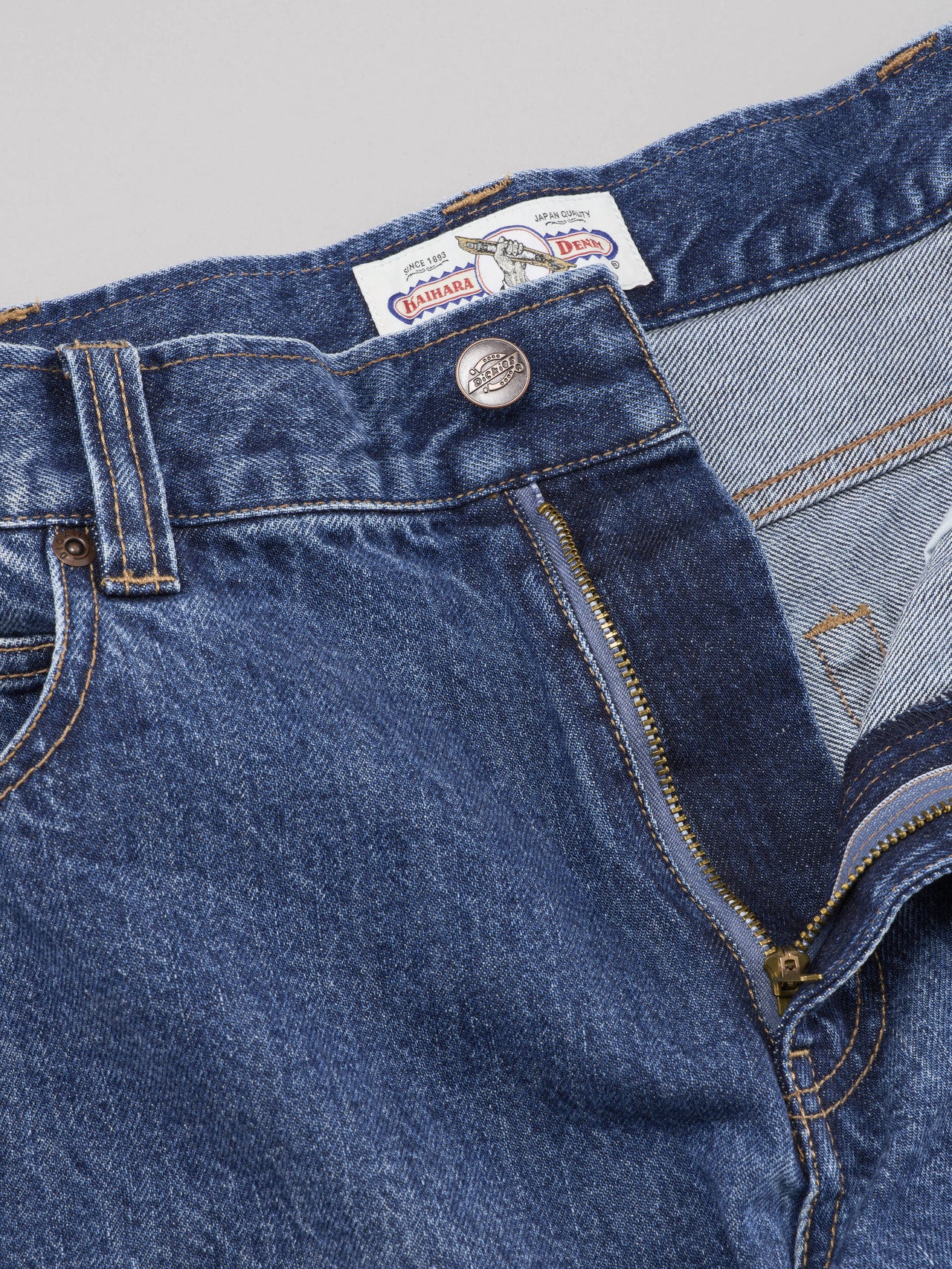 ディッキーズ、カイハラデニム5ポケットバギーパンツ、ファスナー