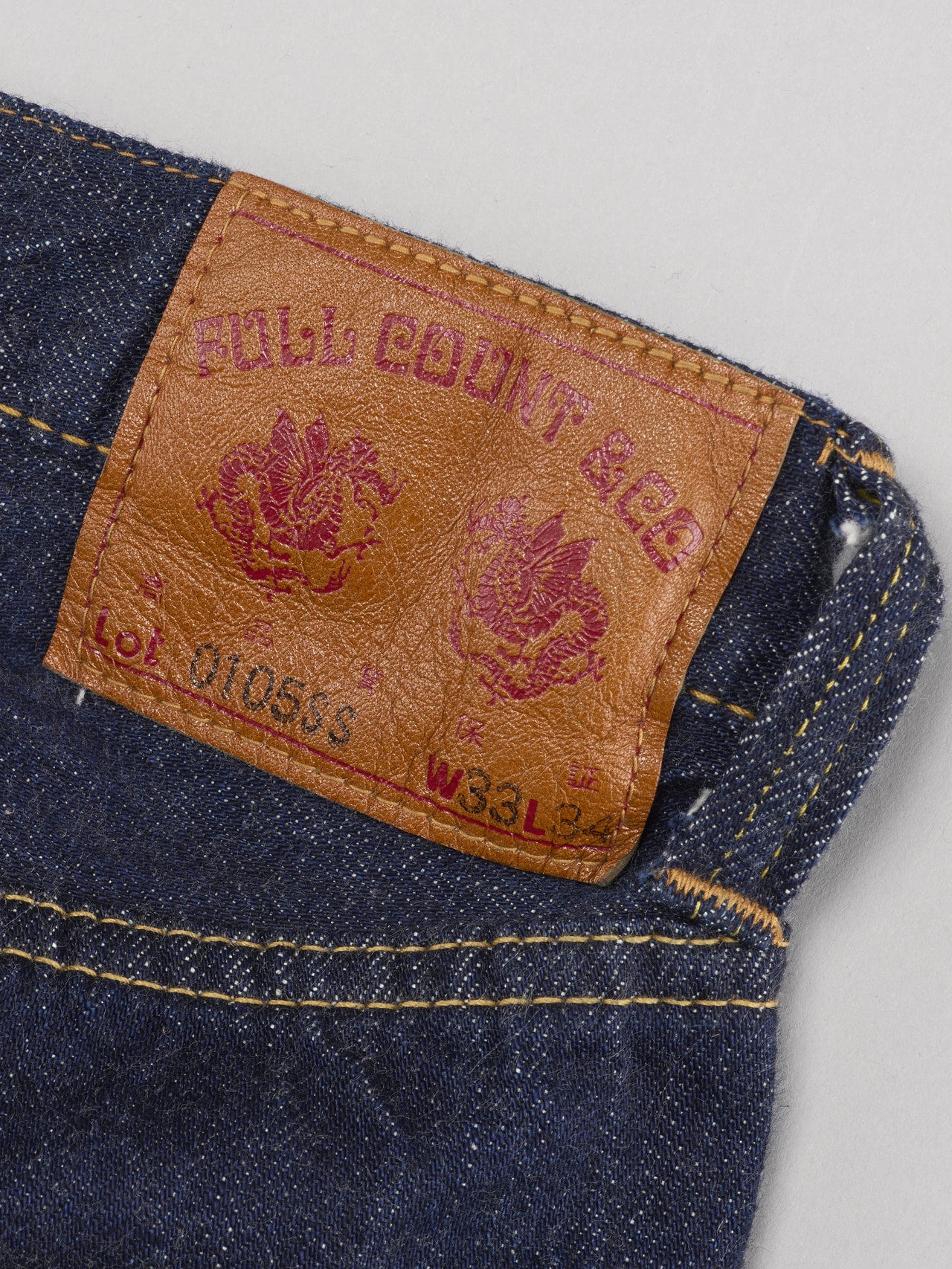 FULLCOUNT、Wide Denim (Super Smooth）、ウエストタグ