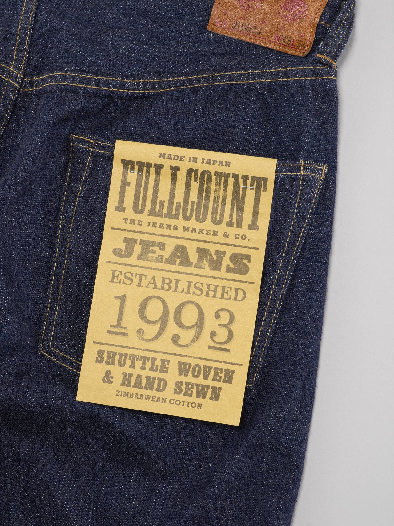 FULLCOUNT、Wide Denim (Super Smooth）、タグ