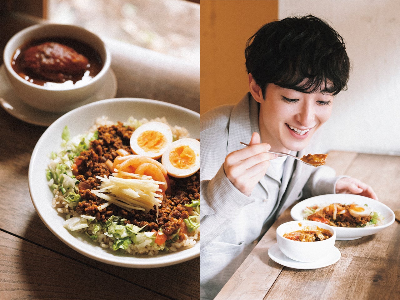 俳優、濱 正悟の“ひと飯”とは？渋谷『ライオンシェア』の特製キーマカリー＆トマトとチキンのカリーのセット。［推しのひと飯］