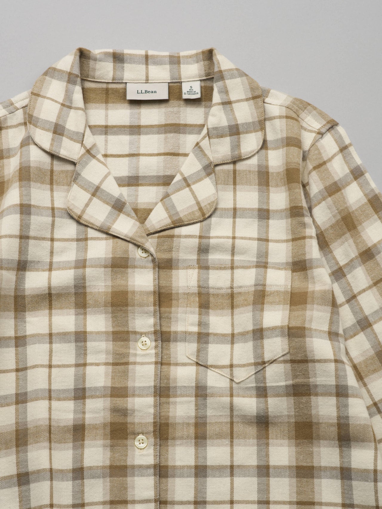 L.L.Bean、スコッチチェック フランネルパジャマ、ネック