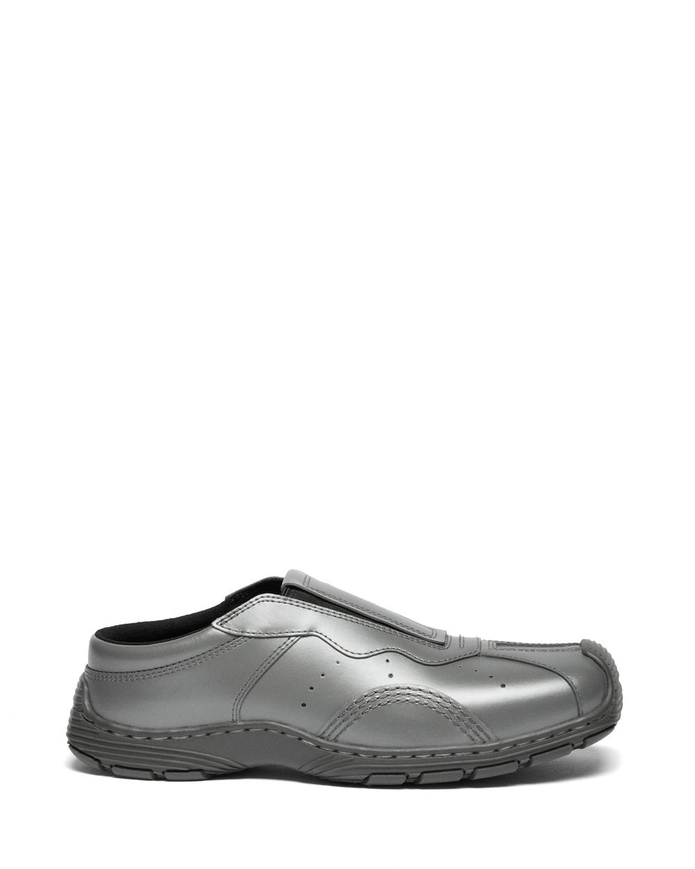 AURIX GUNMETAL SATIN FINISH LEATHER SLIP ON MULES　