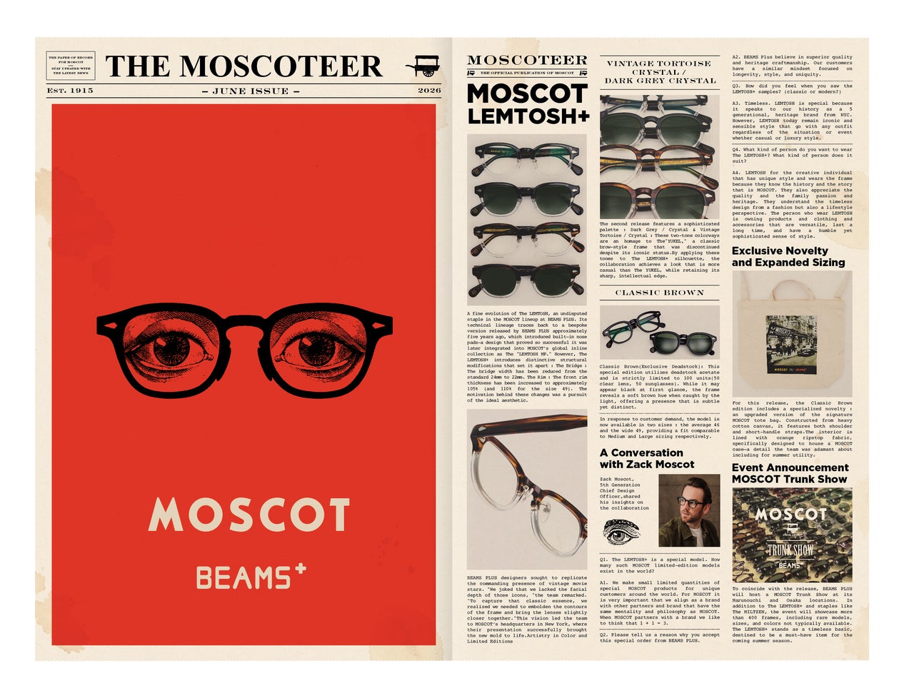 MOSCOT &times; BEAMS PLUS 『LEMTOSH+』ビジュアル