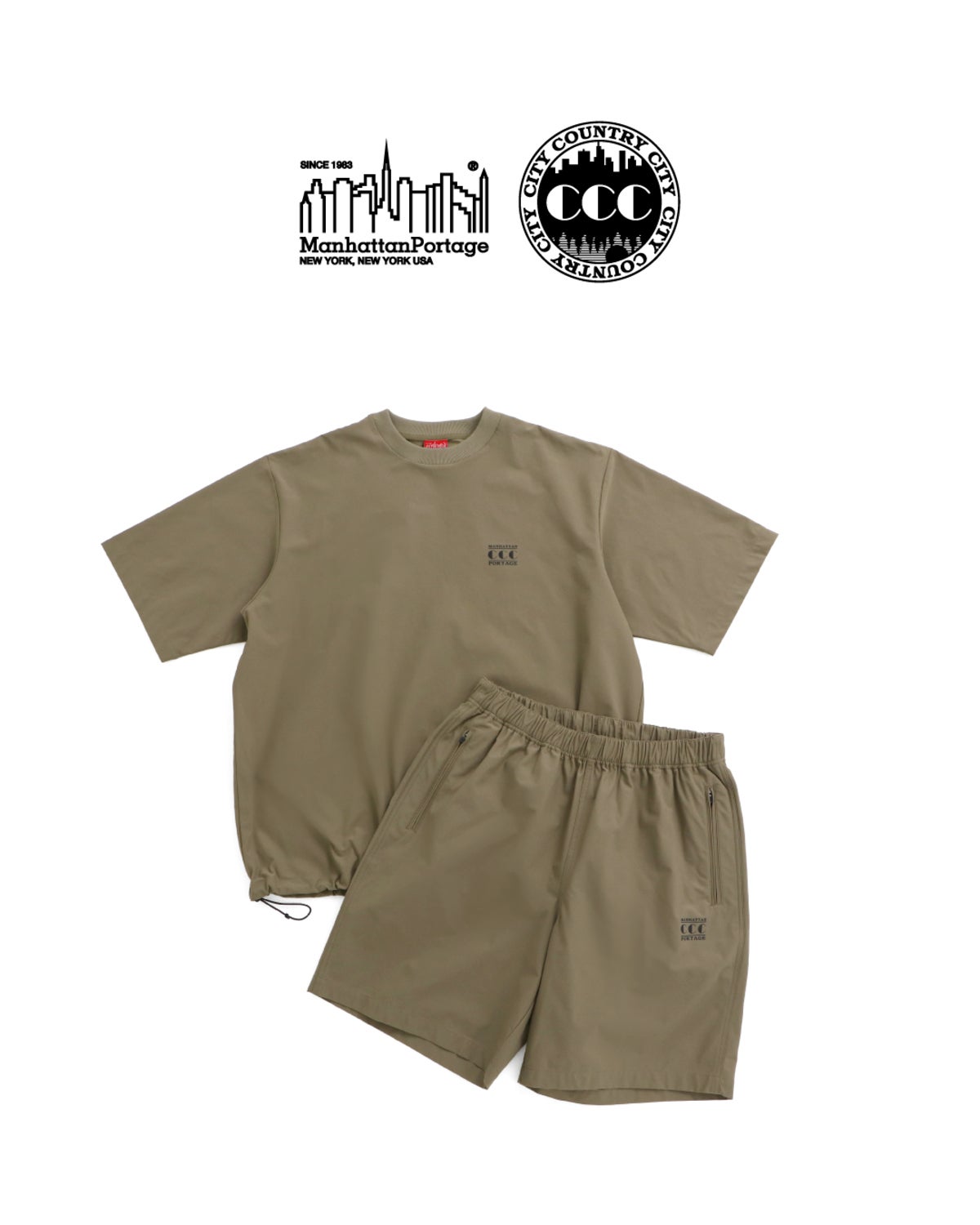 T-Shirts &Print Shorts　ベージュ