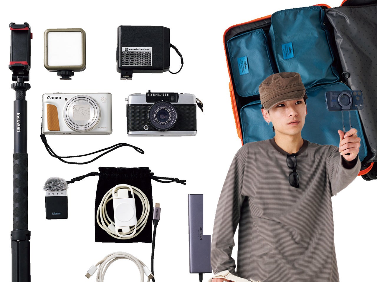 「荷造りにも“ガジェット愛”」Canon PowerShot SX740 HS、OLYMPUS-PEN EE3...中国発の三脚付き自撮り棒も紹介！［三泊四日。僕らのグッドパッキング］