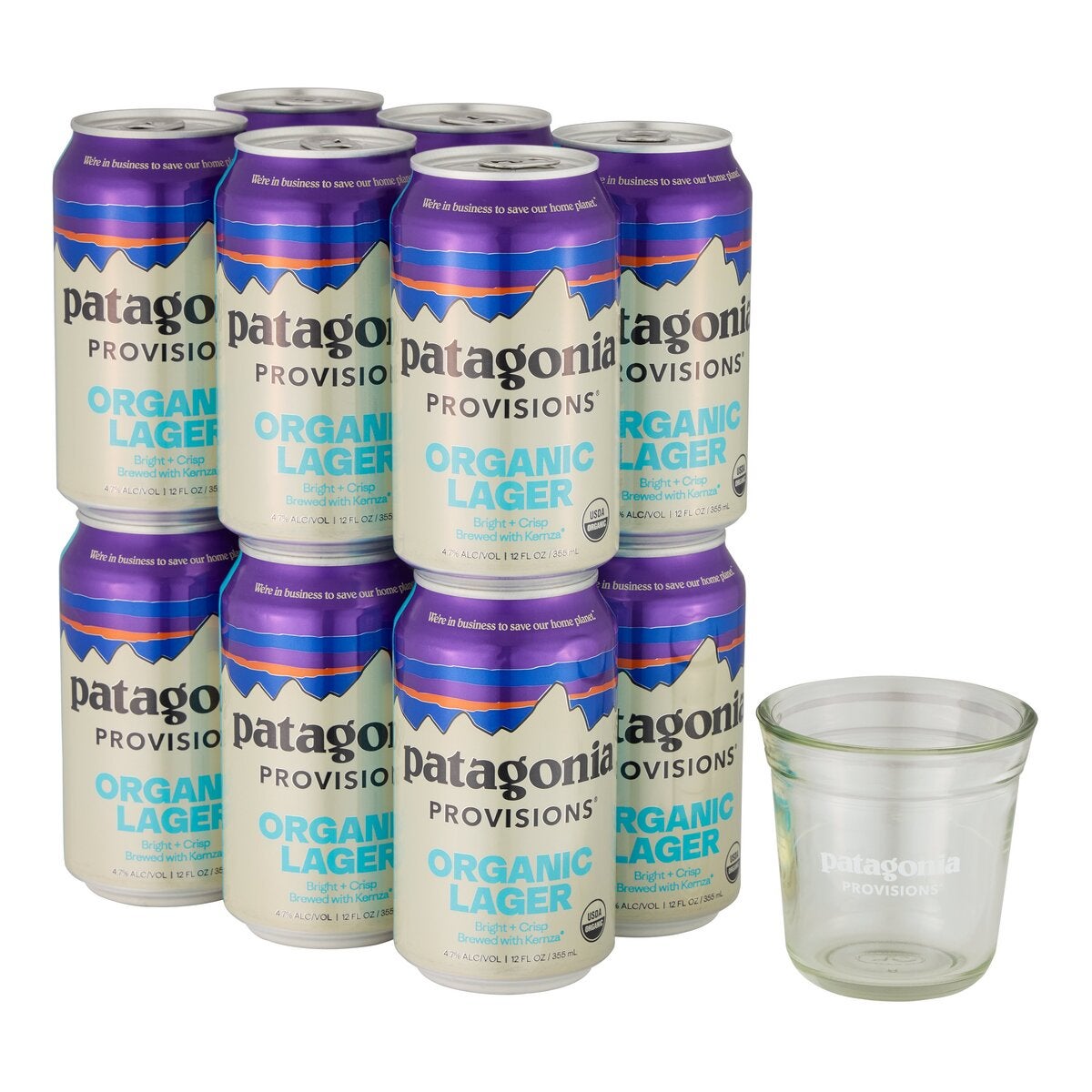 オーガニックラガー12缶セット(ガラスコップ付)¥11,154(税込)355ml×12缶、ガラスコップ1個(使用済みガラスびんを主原料としたオリジナルガラスコップ付)