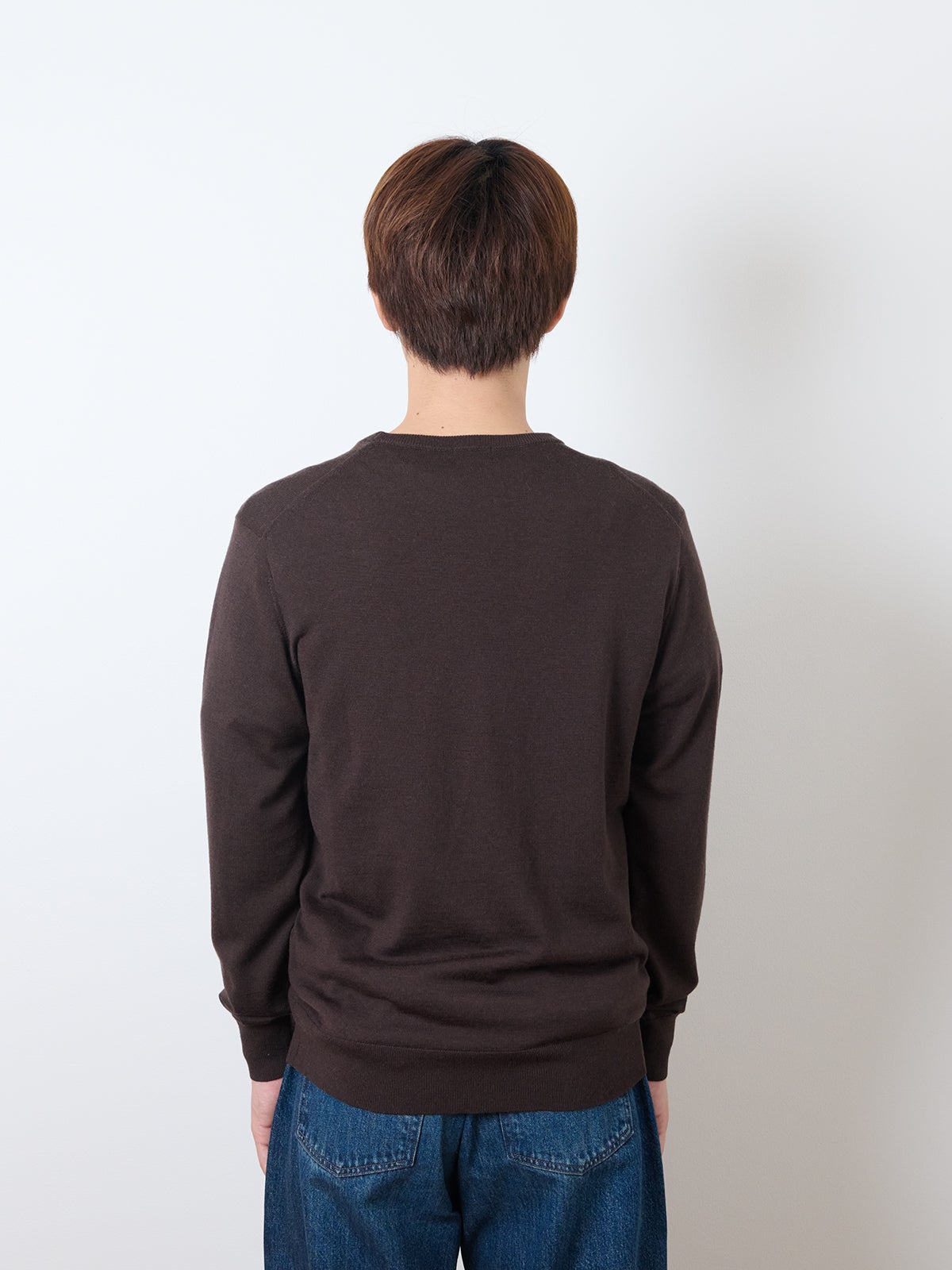 UNIQLO、メリノクルーネックセーター、モデルカット、バック