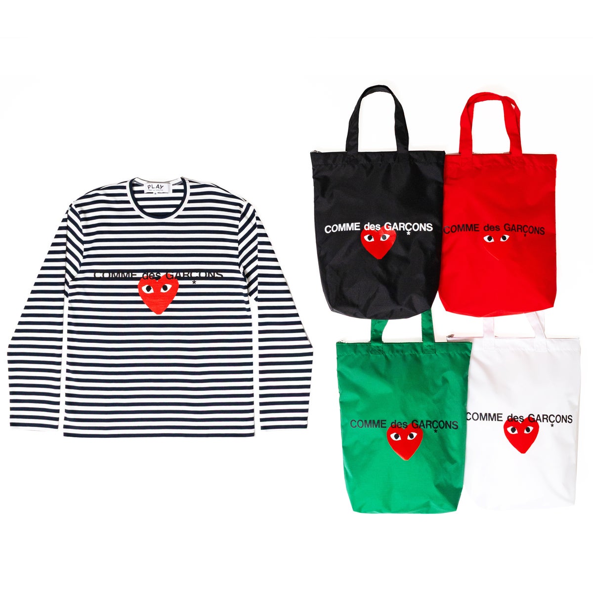 ボーダーロングスリーブTシャツ ¥16,500(税込) サイズ:XXS、XS、S、M、L、XL、XXL ナイロントートバッグ ¥11,000(税込) カラー:黒、赤、緑、白