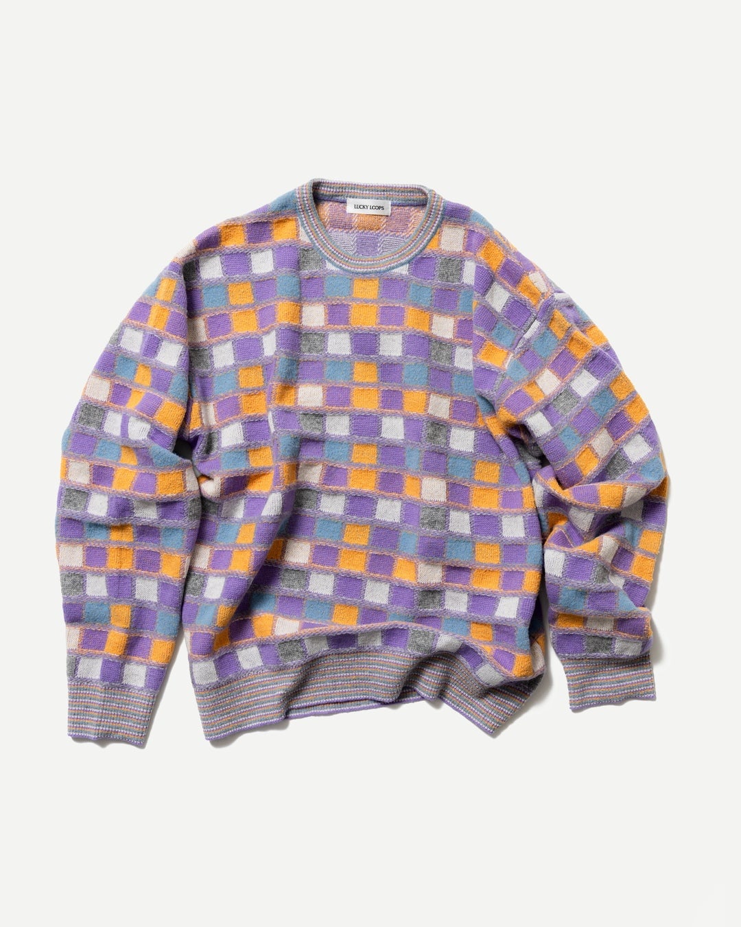 MULTICOLOR CHECKERBOARD PULLOVER　パープル