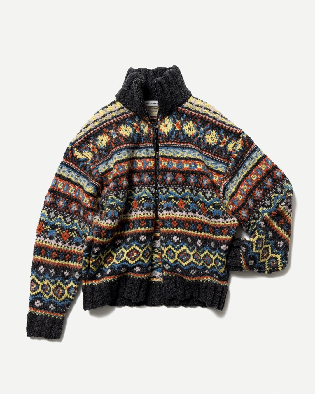 NATIVE PATTERN ZIP-UP BLOUSON　チャコール