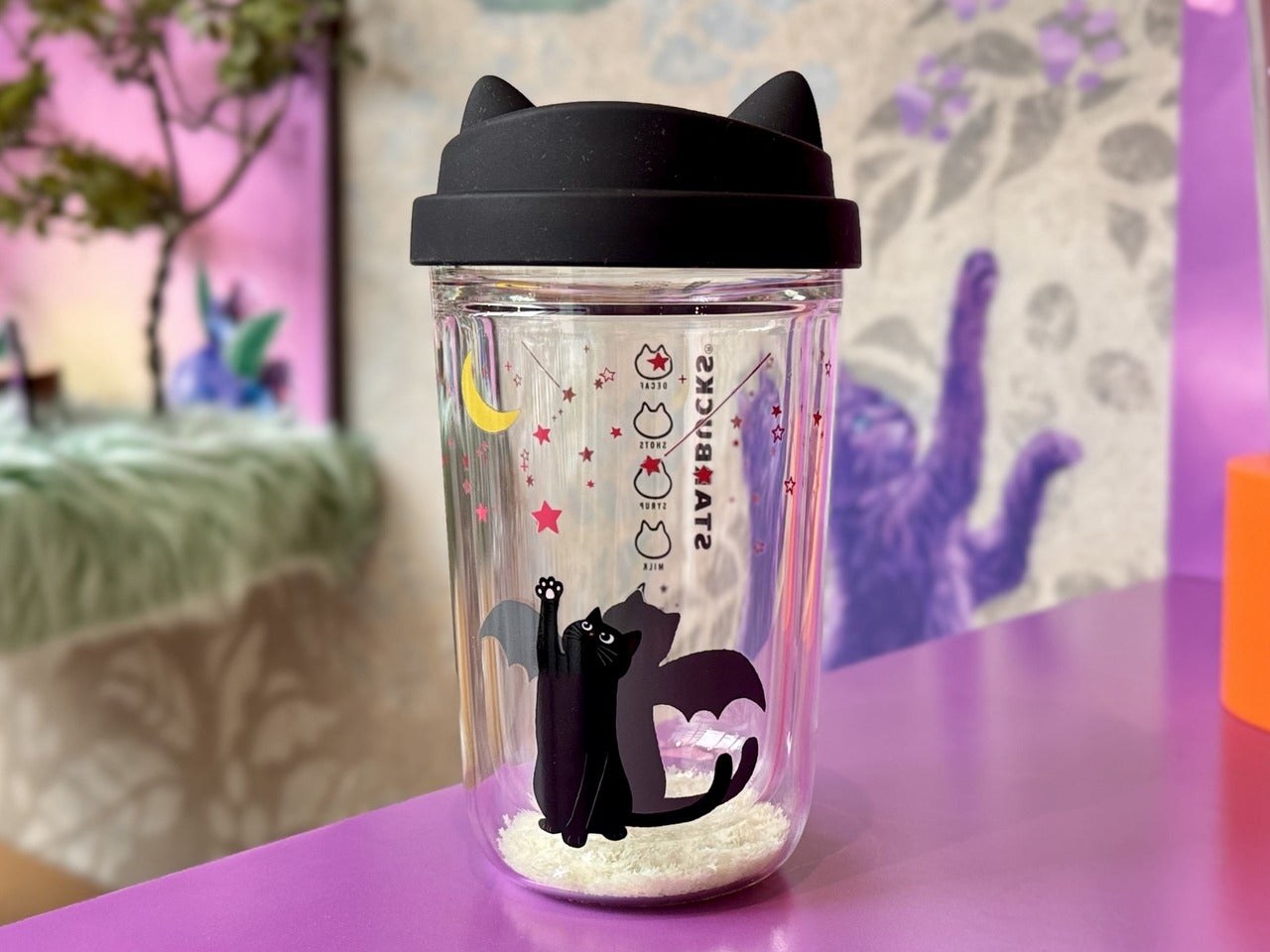 ハロウィン2026ダブルウォール耐熱グラスカップキャットグローインザダーク355ml